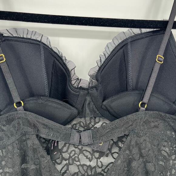 Victoria Secret Lace The Lacie Slip Teddy Chemise Large Black Ruffled Push Up - Picture 5 of 8